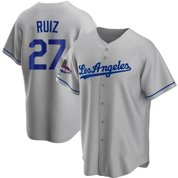 Men's Los Angeles Dodgers Esteury Ruiz ＃27 Gray Replica Road 2024 World Series Champions Jersey