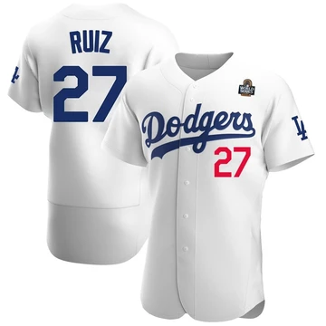 Men's Los Angeles Dodgers Esteury Ruiz ＃27 White Authentic Home Official 2024 World Series Jersey
