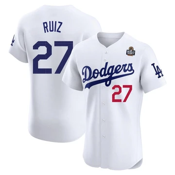 Men's Los Angeles Dodgers Esteury Ruiz ＃27 White Elite Home 2024 World Series Jersey