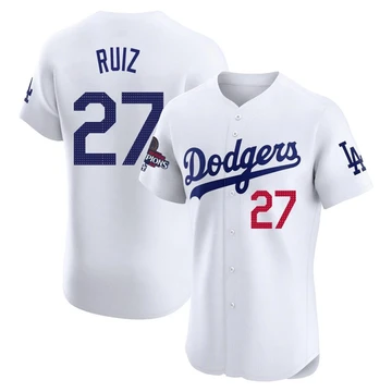 Men's Los Angeles Dodgers Esteury Ruiz ＃27 White Elite Home World Series Champions Jersey