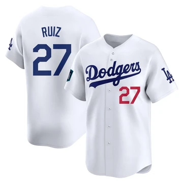 Men's Los Angeles Dodgers Esteury Ruiz ＃27 White Limited 2024 World Tour Seoul Series Home Jersey