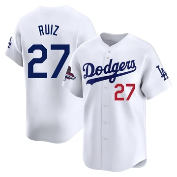 Men's Los Angeles Dodgers Esteury Ruiz ＃27 White Limited Home 2024 World Series Champions Jersey