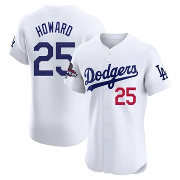 Men's Los Angeles Dodgers Frank Howard ＃25 White Elite Home World Series Champions Jersey