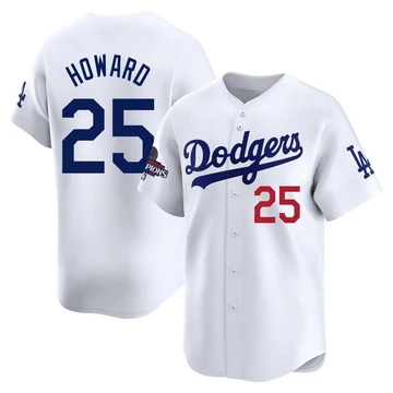 Men's Los Angeles Dodgers Frank Howard ＃25 White Limited Home 2024 World Series Champions Jersey