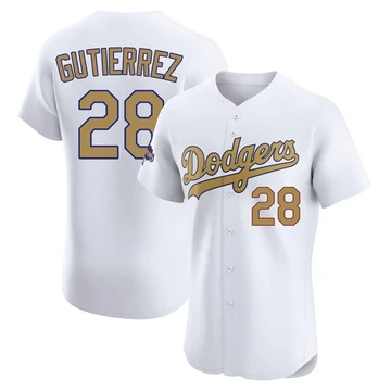 Men's Los Angeles Dodgers Franklin Gutierrez ＃28 Gold Elite White 2025 Collection Jersey