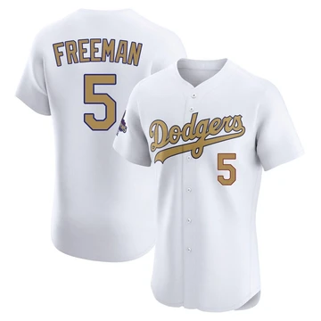Men's Los Angeles Dodgers Freddie Freeman ＃5 Gold Elite White 2025 Collection Jersey