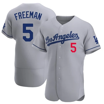 Men's Los Angeles Dodgers Freddie Freeman ＃5 Gray Authentic Away Jersey