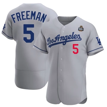 Men's Los Angeles Dodgers Freddie Freeman ＃5 Gray Authentic Away Official 2024 World Series Jersey