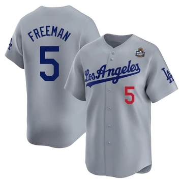 Men's Los Angeles Dodgers Freddie Freeman ＃5 Gray Limited Away 2024 World Series Jersey
