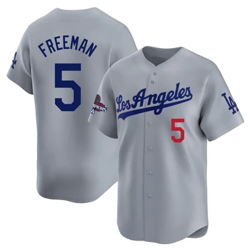 Men's Los Angeles Dodgers Freddie Freeman ＃5 Gray Limited Away World Series Champions Jersey