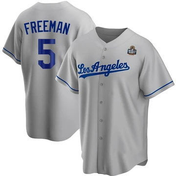 Men's Los Angeles Dodgers Freddie Freeman ＃5 Gray Replica Road 2024 World Series Jersey