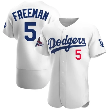 Men's Los Angeles Dodgers Freddie Freeman ＃5 White Authentic Home Official 2024 World Series Champions Jersey