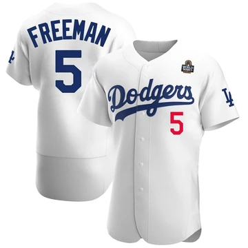 Men's Los Angeles Dodgers Freddie Freeman ＃5 White Authentic Home Official 2024 World Series Jersey