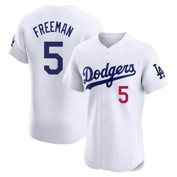 Men's Los Angeles Dodgers Freddie Freeman ＃5 White Elite Home Jersey