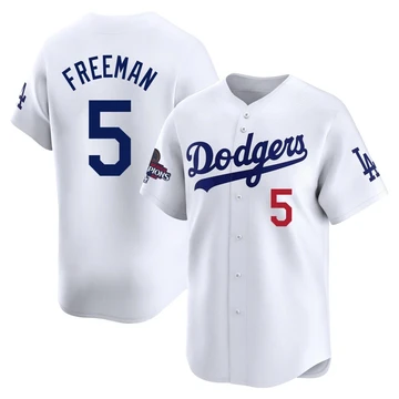 Men's Los Angeles Dodgers Freddie Freeman ＃5 White Limited Home 2024 World Series Champions Jersey