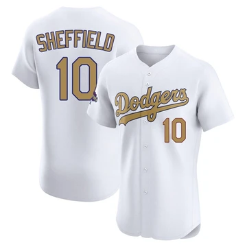 Men's Los Angeles Dodgers Gary Sheffield ＃10 Gold Elite White 2025 Collection Jersey