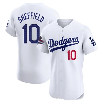Men's Los Angeles Dodgers Gary Sheffield ＃10 White Elite Home World Series Champions Jersey