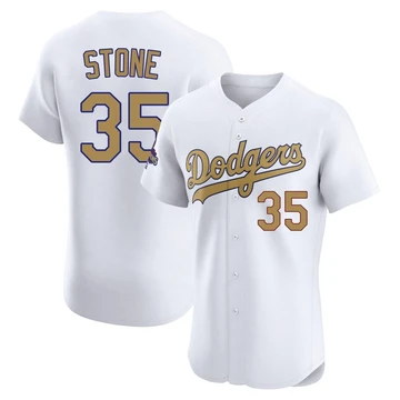 Men's Los Angeles Dodgers Gavin Stone ＃35 Gold Elite White 2025 Collection Jersey