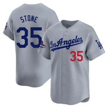 Men's Los Angeles Dodgers Gavin Stone ＃35 Gray Limited Away World Series Champions Jersey