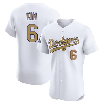 Men's Los Angeles Dodgers Hyeseong Kim ＃6 Gold Elite White 2025 Collection Jersey