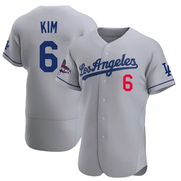 Men's Los Angeles Dodgers Hyeseong Kim ＃6 Gray Authentic Away Official 2024 World Series Champions Jersey