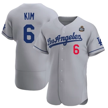 Men's Los Angeles Dodgers Hyeseong Kim ＃6 Gray Authentic Away Official 2024 World Series Jersey