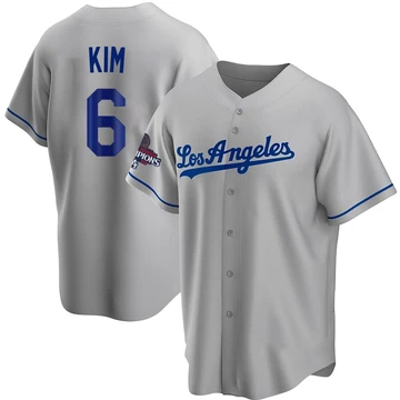 Men's Los Angeles Dodgers Hyeseong Kim ＃6 Gray Replica Road 2024 World Series Champions Jersey