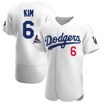Men's Los Angeles Dodgers Hyeseong Kim ＃6 White Authentic Home Official 2024 World Series Champions Jersey