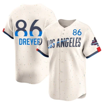 Men's Los Angeles Dodgers Jack Dreyer ＃86 Cream Limited 2024 City Connect World Series Champions Jersey