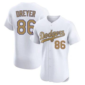 Men's Los Angeles Dodgers Jack Dreyer ＃86 Gold Elite White 2025 Collection Jersey