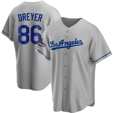 Men's Los Angeles Dodgers Jack Dreyer ＃86 Gray Replica Road 2024 World Series Champions Jersey