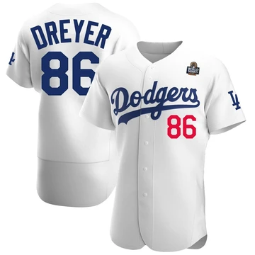 Men's Los Angeles Dodgers Jack Dreyer ＃86 White Authentic Home Official 2024 World Series Jersey