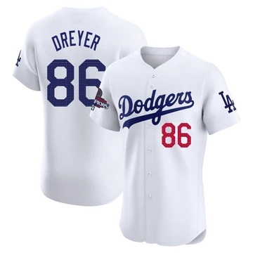 Men's Los Angeles Dodgers Jack Dreyer ＃86 White Elite Home World Series Champions Jersey
