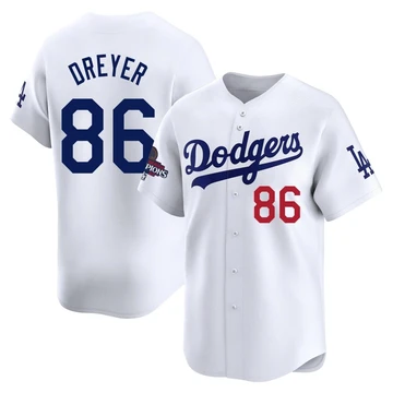 Men's Los Angeles Dodgers Jack Dreyer ＃86 White Limited Home 2024 World Series Champions Jersey