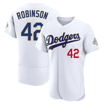 Men's Los Angeles Dodgers Jackie Robinson ＃42 Gold Authentic White 2026 Collection Jersey