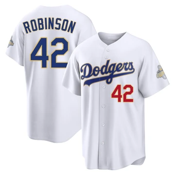 Men's Los Angeles Dodgers Jackie Robinson ＃42 Gold Limited White 2026 Collection Stadium Jersey