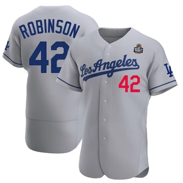 Men's Los Angeles Dodgers Jackie Robinson ＃42 Gray Authentic Away Official 2024 World Series Jersey