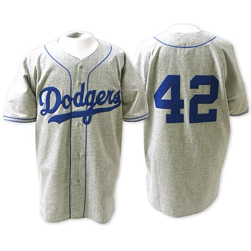 Men's Los Angeles Dodgers Jackie Robinson ＃42 Grey Authentic Throwback Jersey
