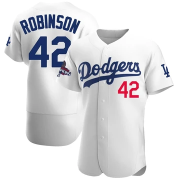 Men's Los Angeles Dodgers Jackie Robinson ＃42 White Authentic Home Official 2024 World Series Champions Jersey