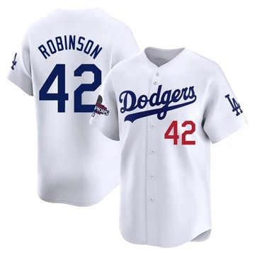 Men's Los Angeles Dodgers Jackie Robinson ＃42 White Limited Home 2024 World Series Champions Jersey