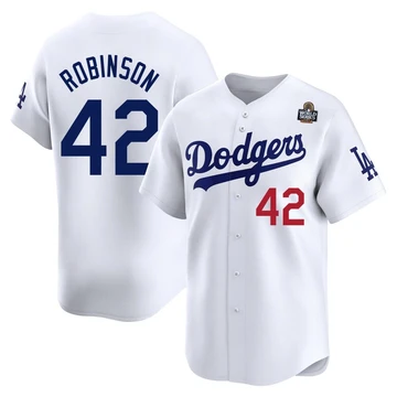 Men's Los Angeles Dodgers Jackie Robinson ＃42 White Limited Home 2024 World Series Jersey