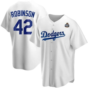 Men's Los Angeles Dodgers Jackie Robinson ＃42 White Replica Home 2024 World Series Jersey