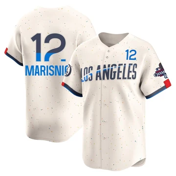 Men's Los Angeles Dodgers Jake Marisnick ＃12 Cream Limited 2024 City Connect World Series Champions Jersey