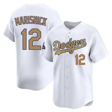 Men's Los Angeles Dodgers Jake Marisnick ＃12 Gold Limited White 2025 Collection Jersey
