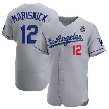 Men's Los Angeles Dodgers Jake Marisnick ＃12 Gray Authentic Away Official 2024 World Series Jersey