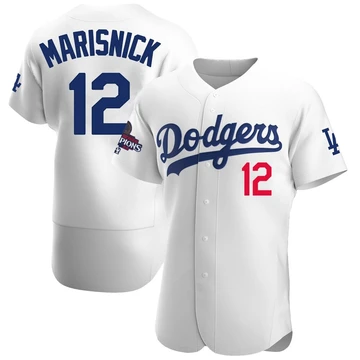 Men's Los Angeles Dodgers Jake Marisnick ＃12 White Authentic Home Official 2024 World Series Champions Jersey