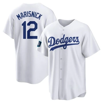 Men's Los Angeles Dodgers Jake Marisnick ＃12 White Replica 2024 World Tour Seoul Series Home Jersey