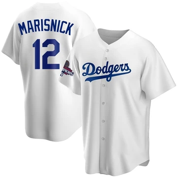 Men's Los Angeles Dodgers Jake Marisnick ＃12 White Replica Home 2024 World Series Champions Jersey