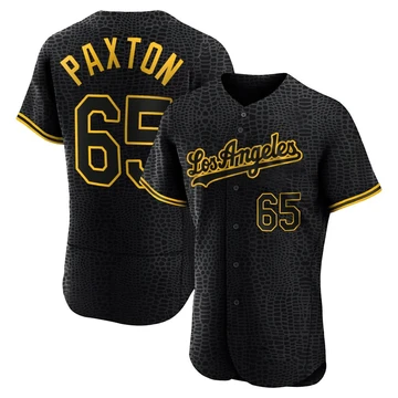 Men's Los Angeles Dodgers James Paxton ＃65 Black Authentic Snake Skin City Jersey