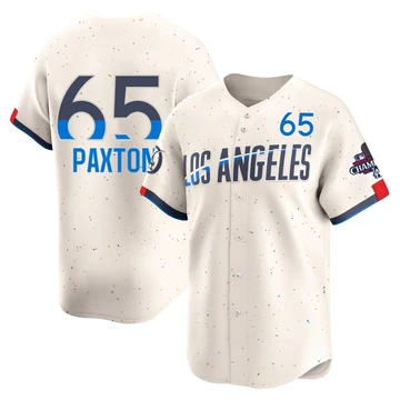 Men's Los Angeles Dodgers James Paxton ＃65 Cream Limited 2024 City Connect World Series Champions Jersey